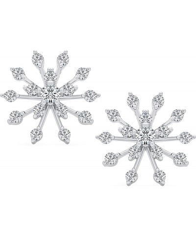 Holiday Party Christmas Flower Frozen Winter AAA Cubic Zirconia Encrusted Snowflake Stud Earrings for Women Teen Gold Plated ...