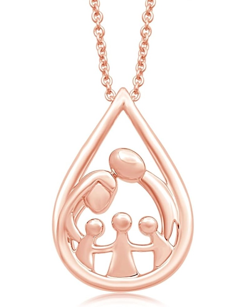 Jewelili Parent and Child Family Necklace Pendant in Sterling Silver or Rose or Yellow Gold over Silver 18" Cable Chain Paren...