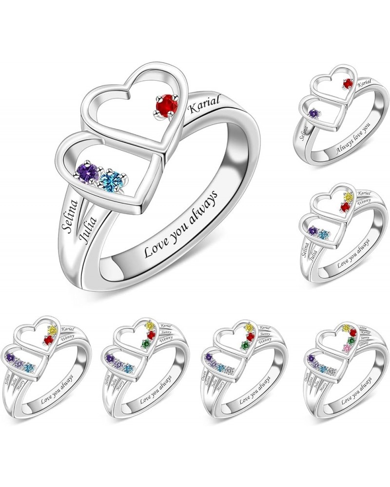 Personalized Mothers Rings with Names Custom 2-8 Simulated Birthstones Mother's Day Rings Custom Love Heart Family Rings for ...