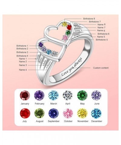 Personalized Mothers Rings with Names Custom 2-8 Simulated Birthstones Mother's Day Rings Custom Love Heart Family Rings for ...