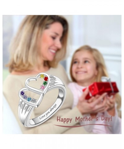 Personalized Mothers Rings with Names Custom 2-8 Simulated Birthstones Mother's Day Rings Custom Love Heart Family Rings for ...