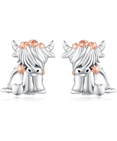 Highland Cow Earrings 925 Sterling Silver Highland Cattle Stud Earrings Hypoallergenic Cow Animal Earrings Cow Jewelry Gift f...