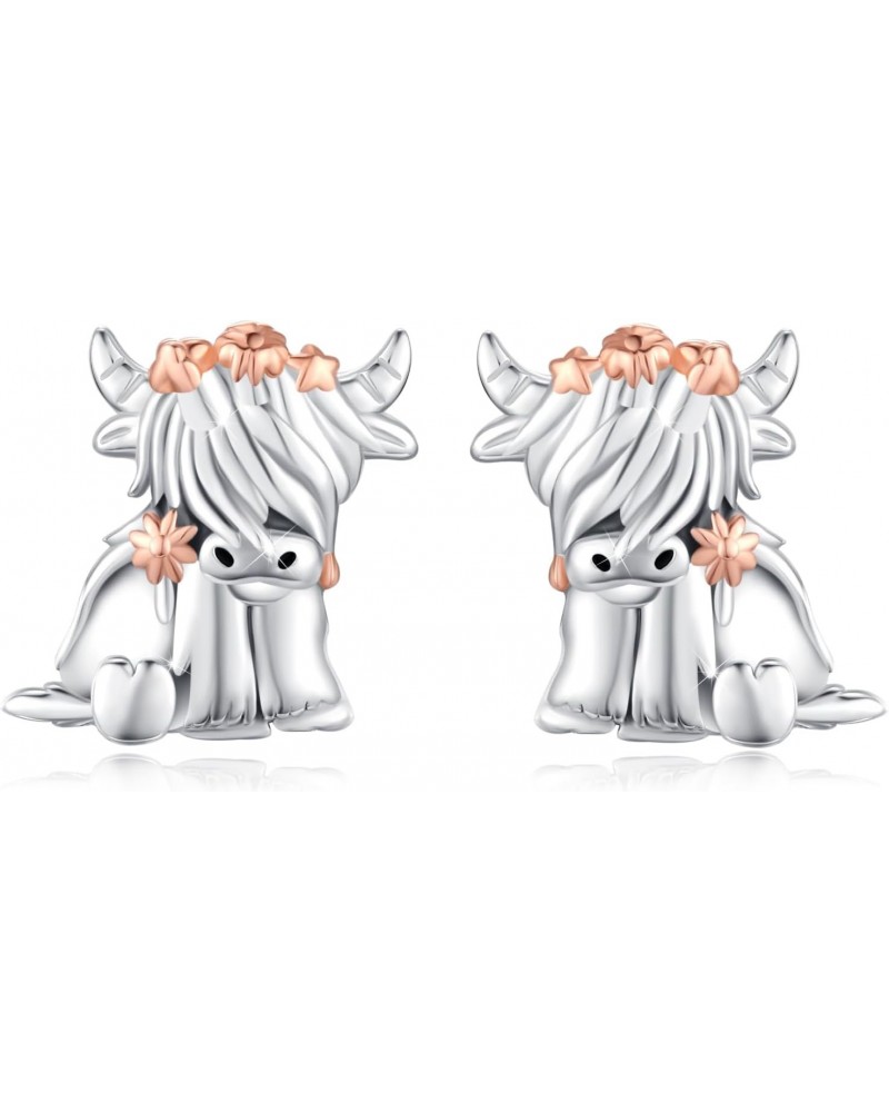 Highland Cow Earrings 925 Sterling Silver Highland Cattle Stud Earrings Hypoallergenic Cow Animal Earrings Cow Jewelry Gift f...