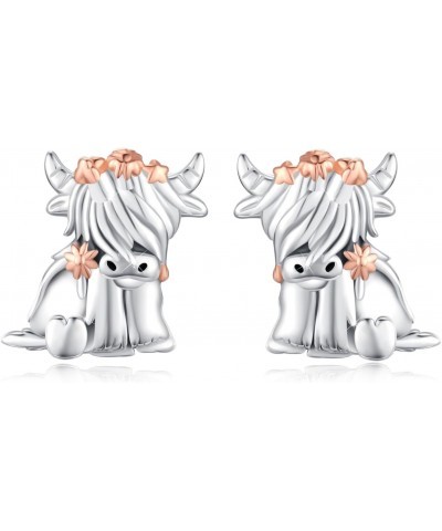 Highland Cow Earrings 925 Sterling Silver Highland Cattle Stud Earrings Hypoallergenic Cow Animal Earrings Cow Jewelry Gift f...