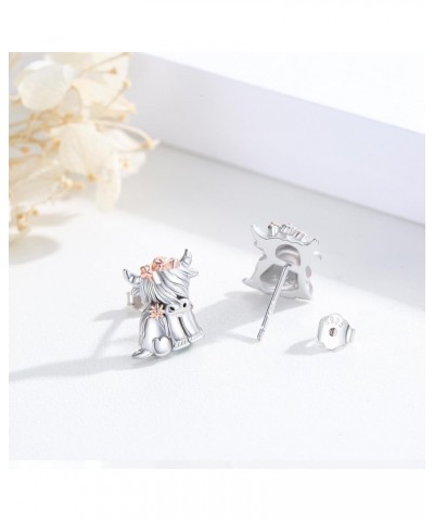 Highland Cow Earrings 925 Sterling Silver Highland Cattle Stud Earrings Hypoallergenic Cow Animal Earrings Cow Jewelry Gift f...