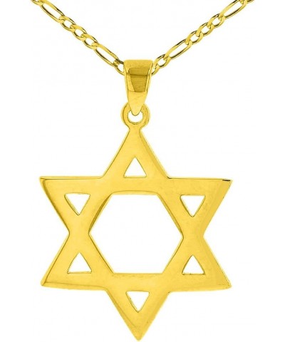 Solid 14K Yellow Gold Star Of David Hebrew Pendant with Figaro Necklace 24.0 Inches $139.75 Necklaces