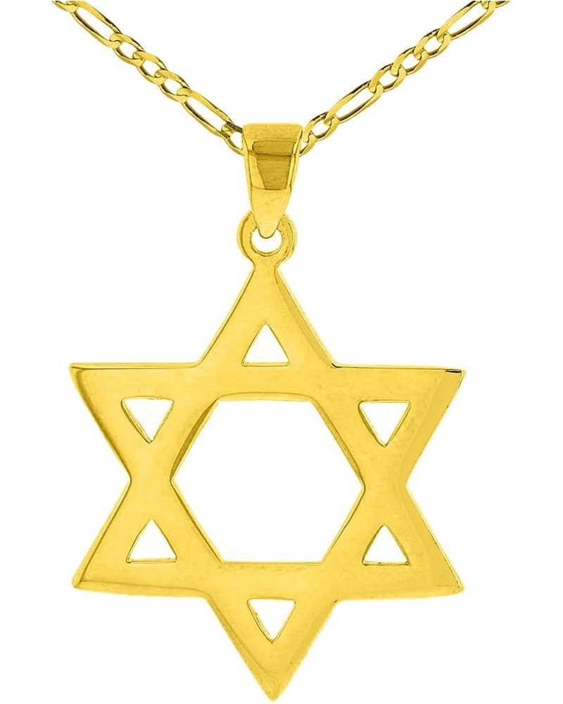 Solid 14K Yellow Gold Star Of David Hebrew Pendant with Figaro Necklace 24.0 Inches $139.75 Necklaces