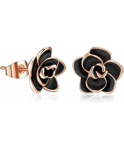 Black Flower Earrings for Women Rose Stud Earring 18K Gold Plated Hypoallergenic Ear Jewelry 0.35 inch Rose Gold-Black $9.43 ...