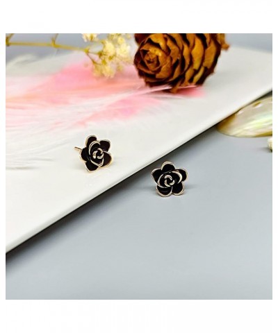 Black Flower Earrings for Women Rose Stud Earring 18K Gold Plated Hypoallergenic Ear Jewelry 0.35 inch Rose Gold-Black $9.43 ...