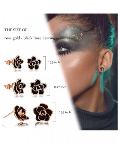 Black Flower Earrings for Women Rose Stud Earring 18K Gold Plated Hypoallergenic Ear Jewelry 0.35 inch Rose Gold-Black $9.43 ...