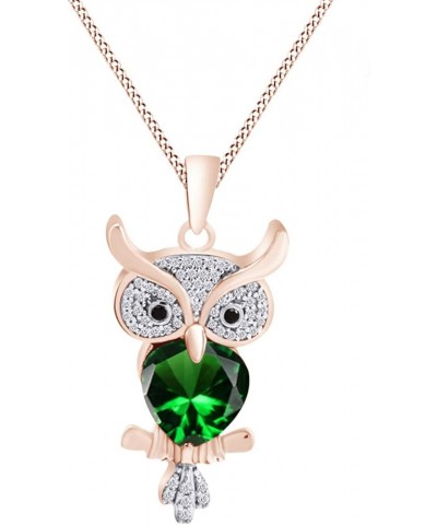 Multi Stone Owl Pendant Necklace in 14K Gold Over Sterling Silver Simulated Emerald $37.35 Necklaces