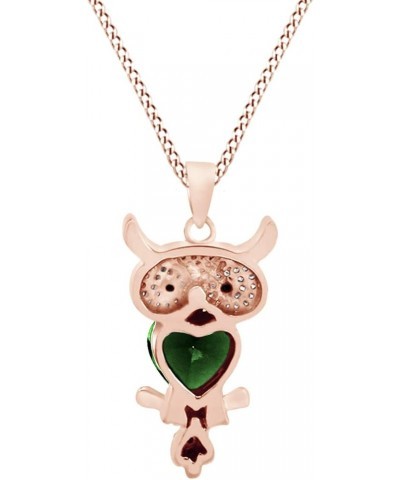 Multi Stone Owl Pendant Necklace in 14K Gold Over Sterling Silver Simulated Emerald $37.35 Necklaces