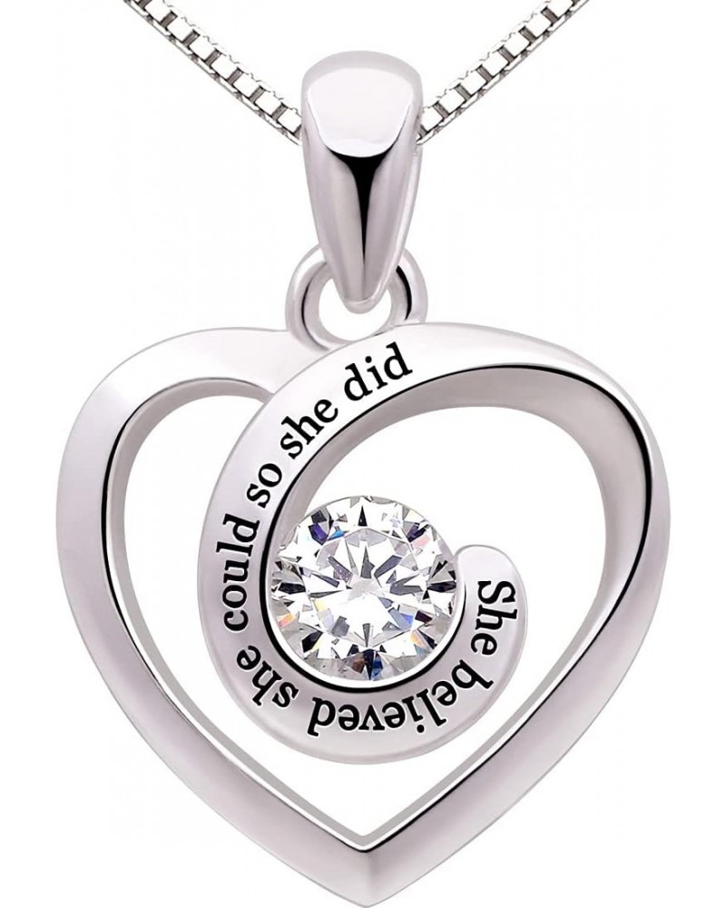 Jewelry Sterling Silver She believed she could so she did Love Heart Cubic Zirconia Pendant Necklace $21.20 Necklaces