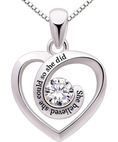 Jewelry Sterling Silver She believed she could so she did Love Heart Cubic Zirconia Pendant Necklace $21.20 Necklaces