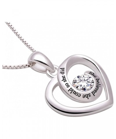 Jewelry Sterling Silver She believed she could so she did Love Heart Cubic Zirconia Pendant Necklace $21.20 Necklaces