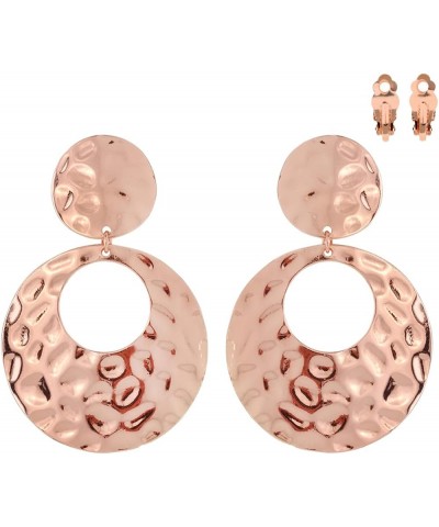 Women's Statement Polished Metal Hammered Texture Hoop Clip On Earrings, 2.75 Rose Gold Tone $14.27 Earrings