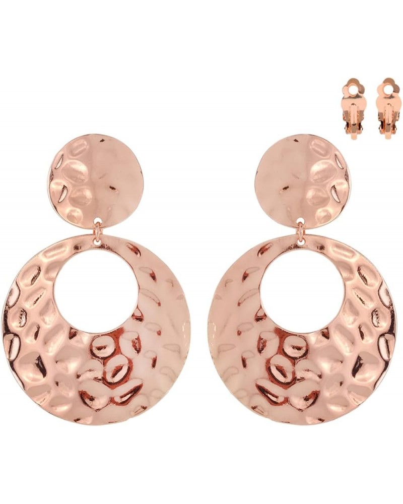 Women's Statement Polished Metal Hammered Texture Hoop Clip On Earrings, 2.75 Rose Gold Tone $14.27 Earrings