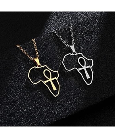 Stainless Steel Hollow Out Africa Map Motherland Pendant Necklace one Heart in Map State Jewelry cross gold-plated-stainless-...