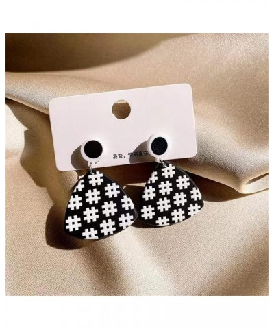 Checkered Earrings for Women Girls Trendy Long Acrylic Lightweight Black White Striped Checkered Geometric Heart Star Square ...