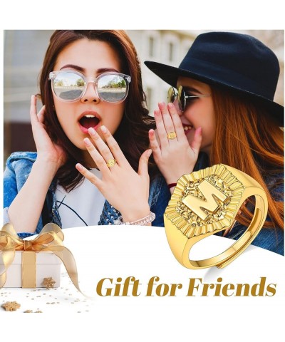 Gold Initial Letter Signet Ring, GoldChic Jewelry Women Trendy Statement Rings Women's Initials Ring for Party Letter M $10.3...