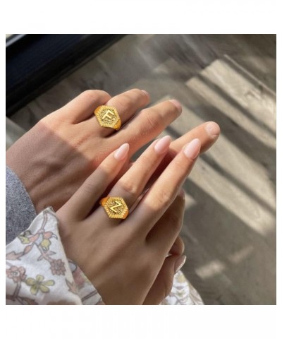 Gold Initial Letter Signet Ring, GoldChic Jewelry Women Trendy Statement Rings Women's Initials Ring for Party Letter M $10.3...