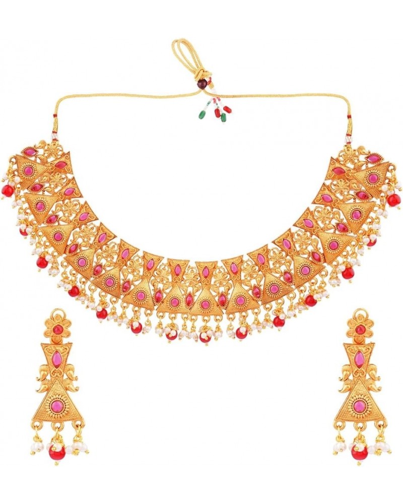 Indian Jewelry Sets for Women Bollywood Jewelry Indian Bollywood Traditional Crystal Pearl Wedding Choker Necklace Earrings M...