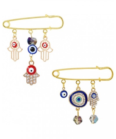 2PCS Evil Eye Brooches Lapel Pins Safety Pins Inlaid with and Rhinestones, Blue and Red, with a Gift Box $8.39 Brooches & Pins