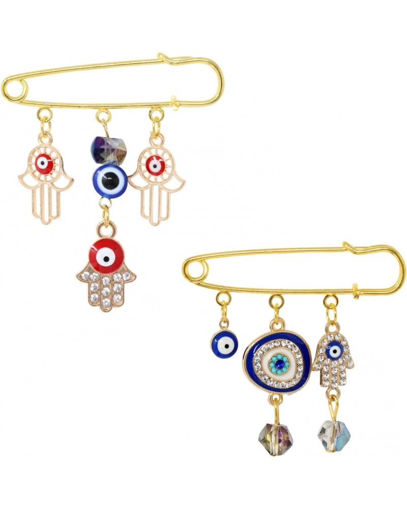 2PCS Evil Eye Brooches Lapel Pins Safety Pins Inlaid with and Rhinestones, Blue and Red, with a Gift Box $8.39 Brooches & Pins