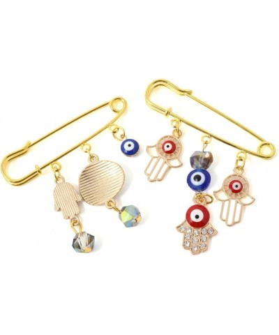 2PCS Evil Eye Brooches Lapel Pins Safety Pins Inlaid with and Rhinestones, Blue and Red, with a Gift Box $8.39 Brooches & Pins