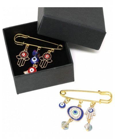 2PCS Evil Eye Brooches Lapel Pins Safety Pins Inlaid with and Rhinestones, Blue and Red, with a Gift Box $8.39 Brooches & Pins