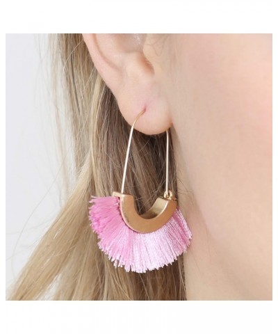 Bohemian Silky Thread Tassel Strand Fringe Statement Hoop Earrings - Lightweight Semi Circle Fan Threader, Mermaid Hoops Fan ...