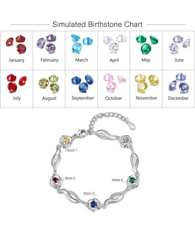 Personalized Infinity Flower Bracelets with Simulated Birthstones Engraved Names Adjustable Link Bracelets for Women Mother D...