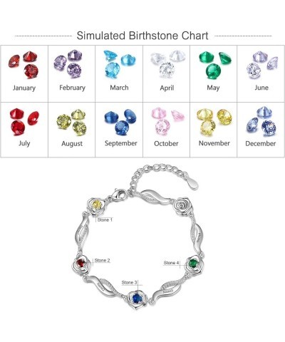 Personalized Infinity Flower Bracelets with Simulated Birthstones Engraved Names Adjustable Link Bracelets for Women Mother D...