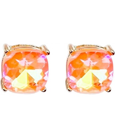 Sparkly Color Glass Post Earrings - Cushion Cut Solid, Square Lever, Round, Semi Precious Glitters Epoxy, For Women Neon Oran...