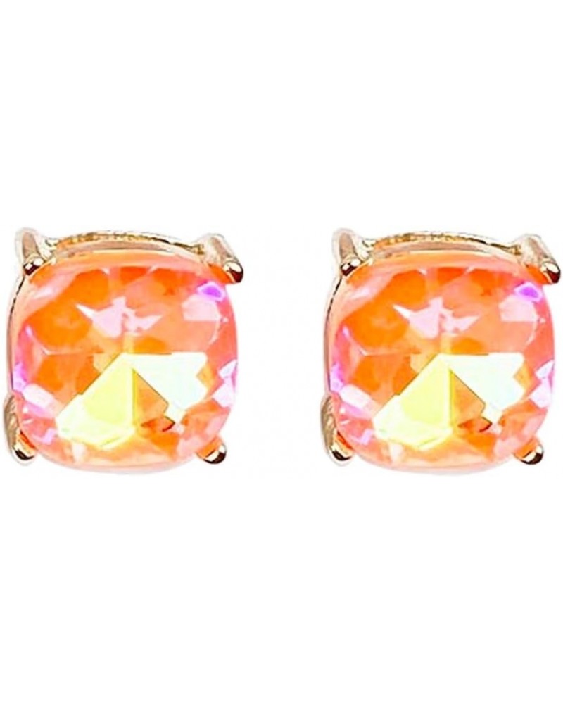 Sparkly Color Glass Post Earrings - Cushion Cut Solid, Square Lever, Round, Semi Precious Glitters Epoxy, For Women Neon Oran...