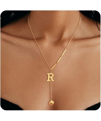 Cube Gold Initial Necklaces for Women - 14K Gold Plated Initial Necklaces | Layered Initial Letter Necklaces | Gold Initial P...