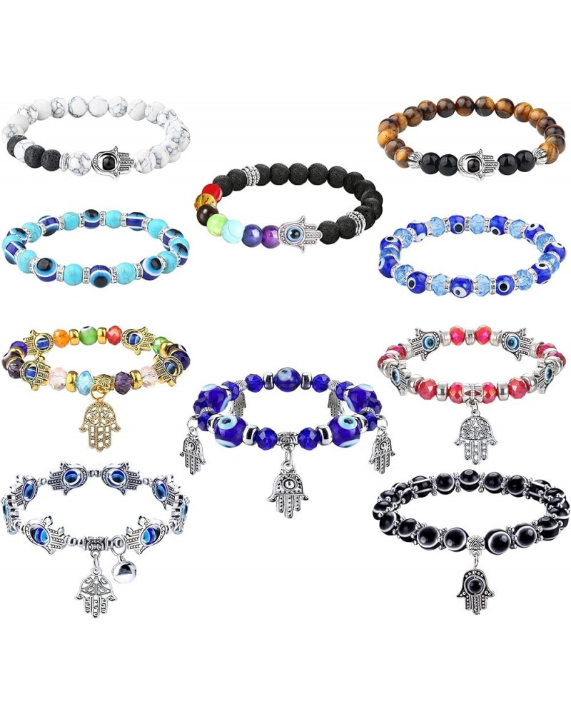 10PCS Evil Eye Bead Bracelets for Women Men Hamsa Hand Charm Stretch Bracelet Good Luck Bracelet style1 $10.55 Bracelets