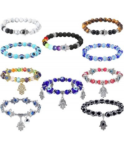 10PCS Evil Eye Bead Bracelets for Women Men Hamsa Hand Charm Stretch Bracelet Good Luck Bracelet style1 $10.55 Bracelets