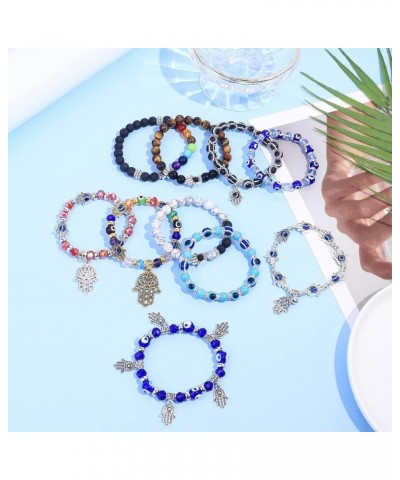 10PCS Evil Eye Bead Bracelets for Women Men Hamsa Hand Charm Stretch Bracelet Good Luck Bracelet style1 $10.55 Bracelets