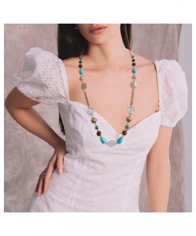 Long Chain Beaded Necklace for Women Fashion Sweater Party Birthday Jewelry Gift blue $16.38 Necklaces