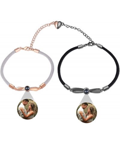 Personalized Couple Bracelet With Picture Inside Couple Projection Bracelet Custom Circle Photo Braided Rope Bracelet, Memori...