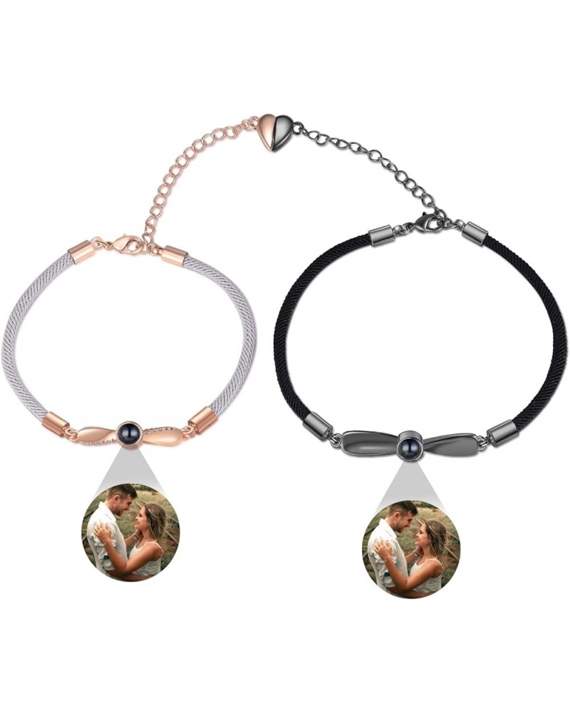 Personalized Couple Bracelet With Picture Inside Couple Projection Bracelet Custom Circle Photo Braided Rope Bracelet, Memori...