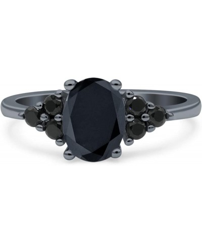 Art Deco Oval Wedding Engagement Bridal Ring Black Round Simulated Cubic Zirconia 925 Sterling Silver Black Tone, Simulated B...