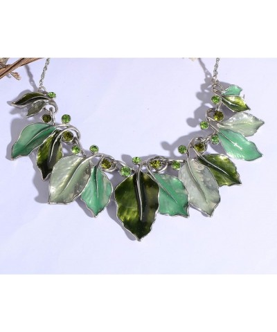 Vintage Statement Jewelry Set - Spring Leaf Flower Floral Plant Necklace Earring Set Crystal Rhinestone Fashion Costume Jewel...