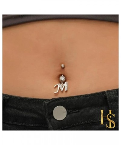 Initial Belly Button Rings- 316L Surgical Steel- 14G(1.6mm)- AAA+ CZ Crystals- Silver A-Z Letter Belly Button Rings Initial I...