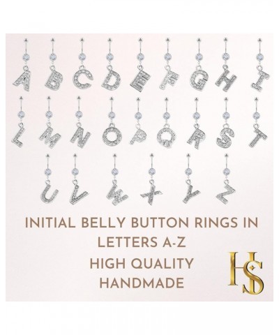 Initial Belly Button Rings- 316L Surgical Steel- 14G(1.6mm)- AAA+ CZ Crystals- Silver A-Z Letter Belly Button Rings Initial I...