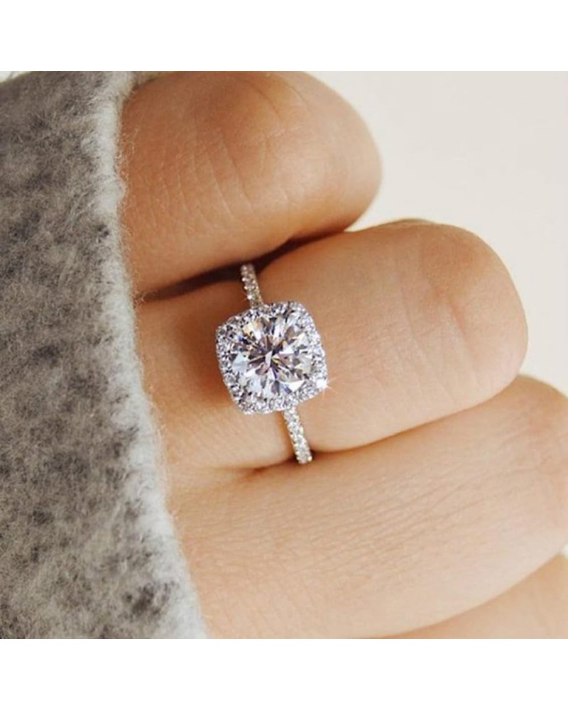 Fashion Ring Square Cut AAA Shiny Halo Promise Ring Princess Square Cubic Zirconia Rings CZ Diamond Multi Row Ring Eternity E...