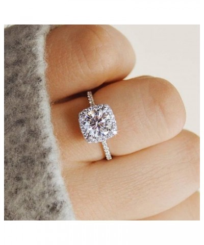 Fashion Ring Square Cut AAA Shiny Halo Promise Ring Princess Square Cubic Zirconia Rings CZ Diamond Multi Row Ring Eternity E...