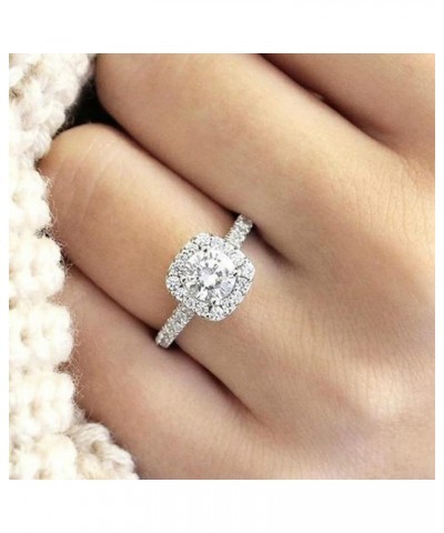 Fashion Ring Square Cut AAA Shiny Halo Promise Ring Princess Square Cubic Zirconia Rings CZ Diamond Multi Row Ring Eternity E...