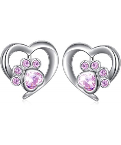 925 Sterling Silver Cute Heart CZ with Cat Puppy Paw Print Stud Earrings Gift for Women Teen Girls (Nickel Free) Pink $15.11 ...